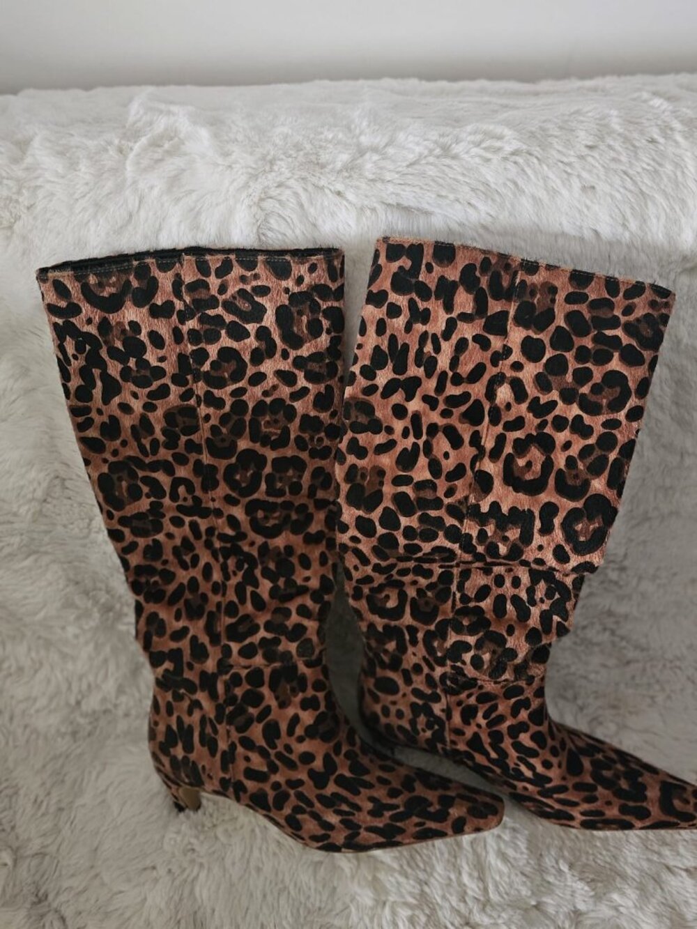 Leopard Print Over-the-Knee Boots - Brown/Black